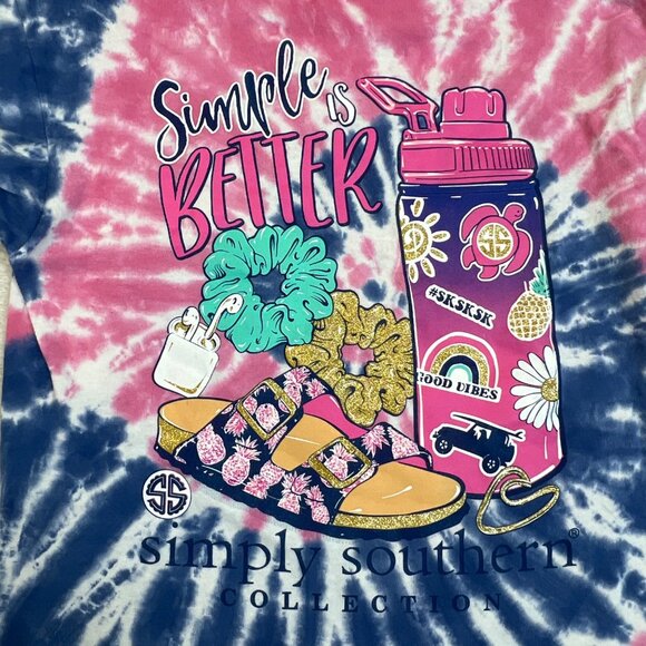 Simply Southern Long Sleeve T-Shirt  Tie Dye Simple is Better South Youth Medium - Picture 3 of 11